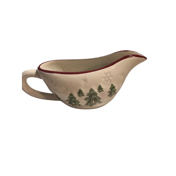 Gravy Bowl With Evergreen Trees Embossed St Nicholas 16oz - Picture 4 of 6
